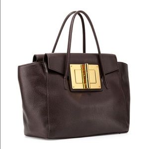 TOM FORD Natalia Soft Leather Turn-Lock Tote Bag, Dark Brown
